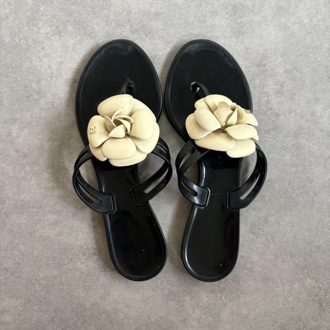 【美品❗️】CHANEL シャネル カメリア トングサンダル サンダル　37
