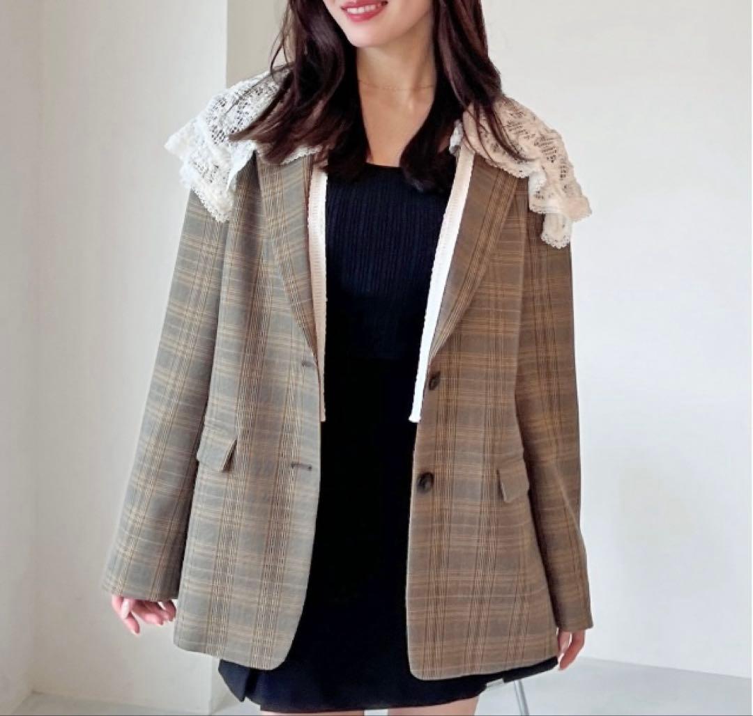 スナイデルsnidelレースカラーテーラードジャケットチェック