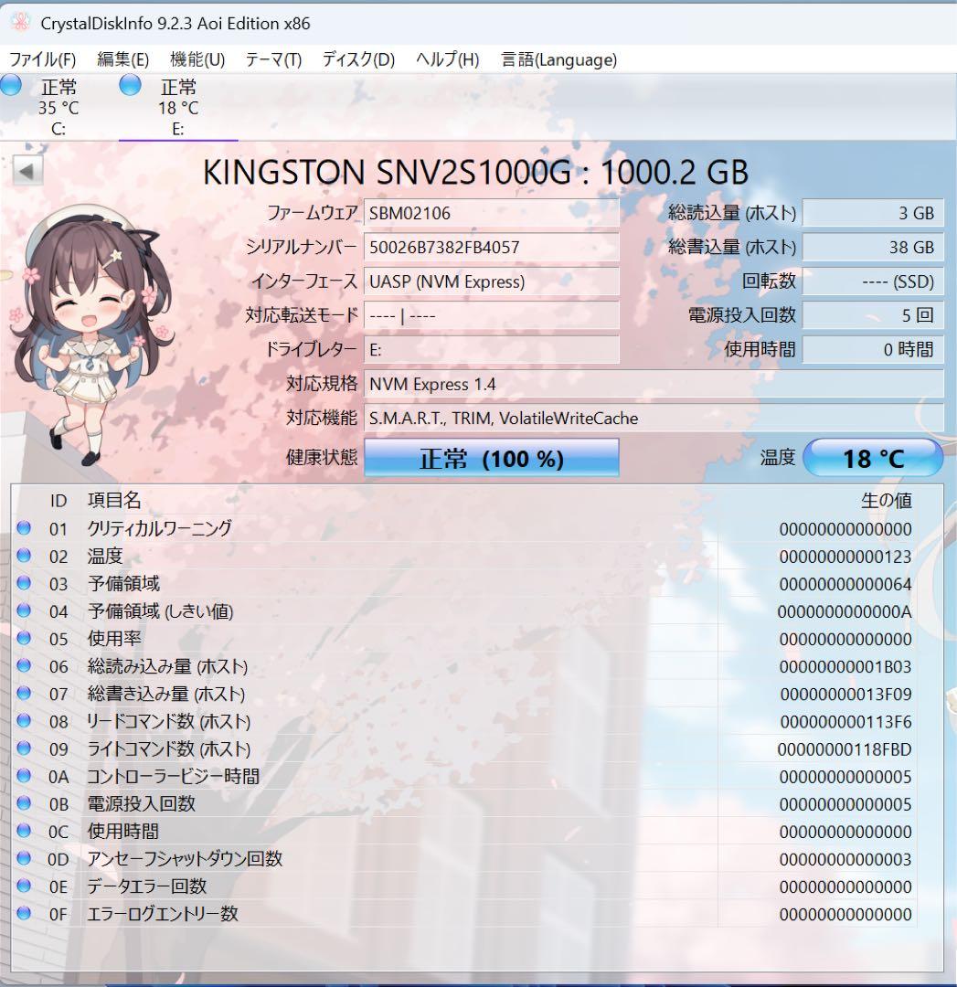 【未使用】Kingston NV2 PCIe 4.0 NVMe SSD 1TB