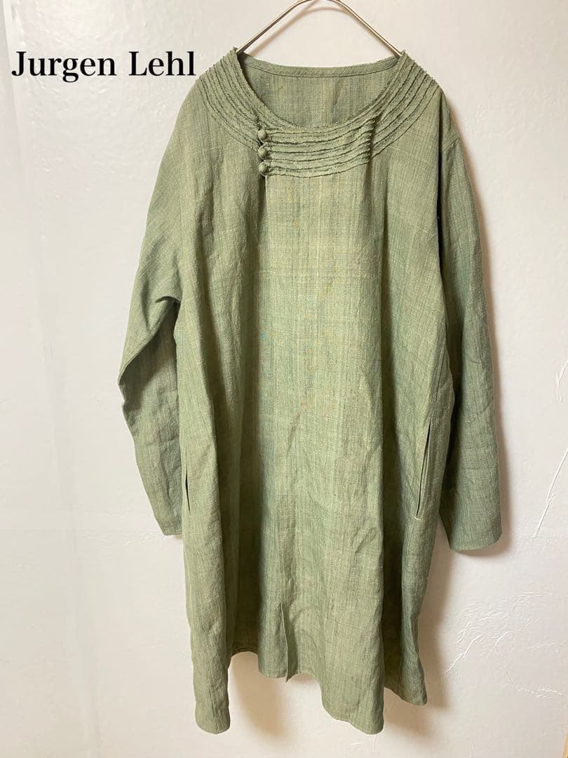 ヨーガンレール　長袖チュニック　グリーン　麻55% 絹45% 薄手　無地