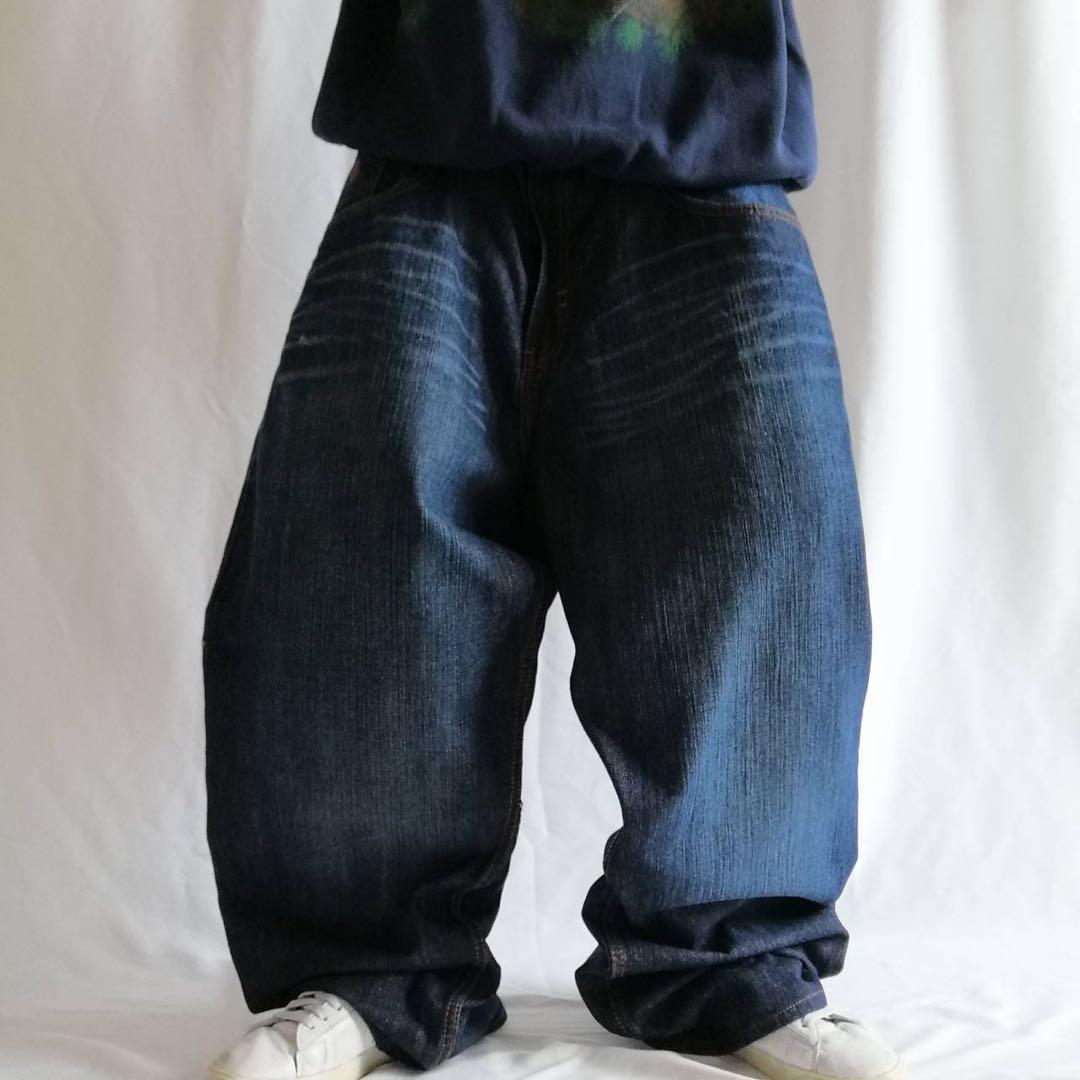 美品 希少 ロカウェア ROCAWEAR バギー デニム W40 デカロゴ 刺繍