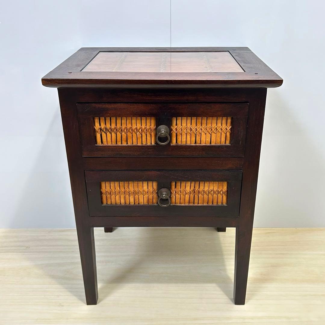 アジアン チェスト チーク無垢材 2段 木製 棚 バリ リゾート 南国風