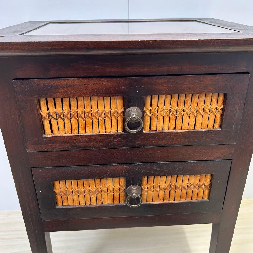 アジアン チェスト チーク無垢材 2段 木製 棚 バリ リゾート 南国風