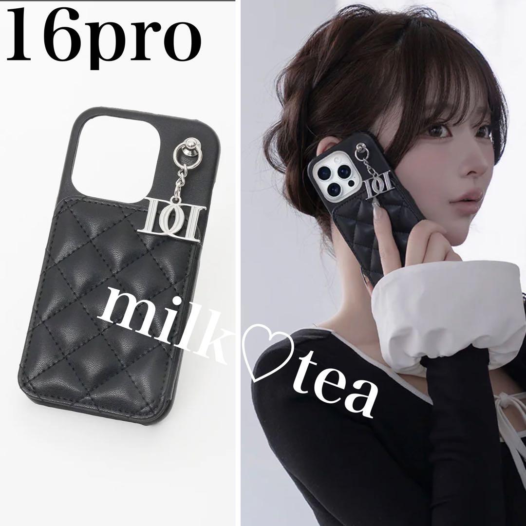 キルティングミラーDDチャームiPhoneケース 16pro ブラック
