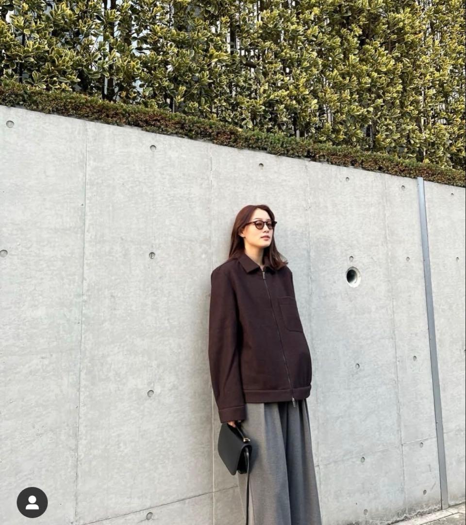 COS メリノウール ハリントンジャケット ブラウン ジップアップブルゾン