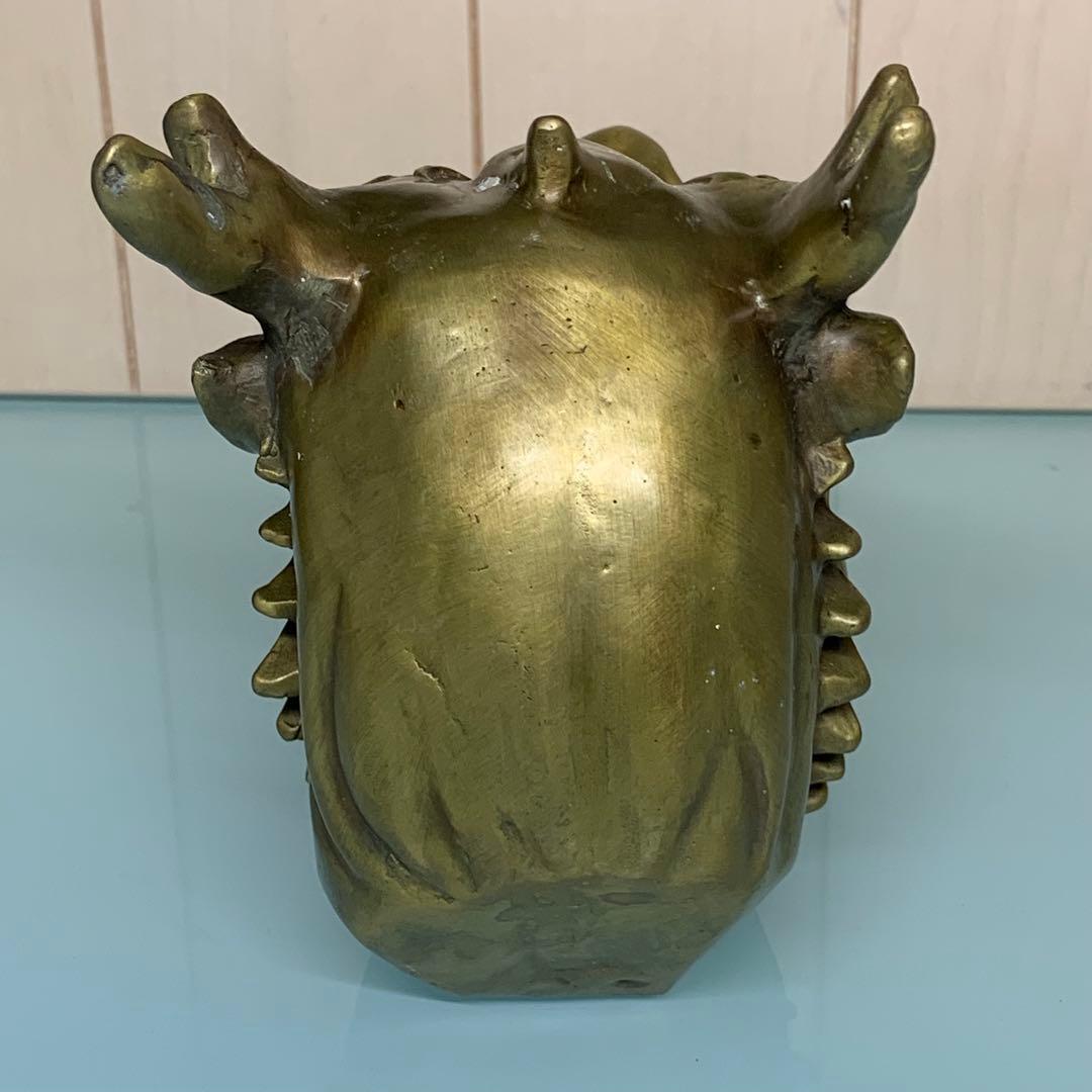 縁起物　文房具　純銅製の龍頭　龍の彫刻　文鎮　置物　時代物　古美術