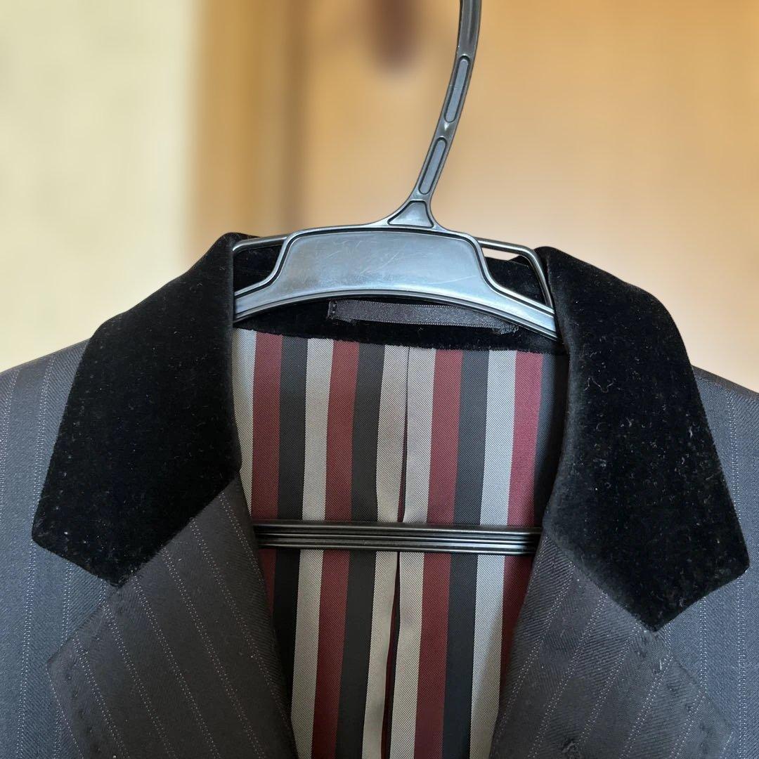 黒ストライプ ベルベット襟 テーラードジャケット