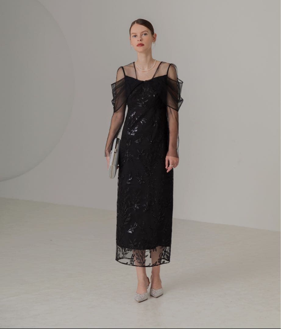 leja チュールロングスリーブリーフIラインドレスワンピース