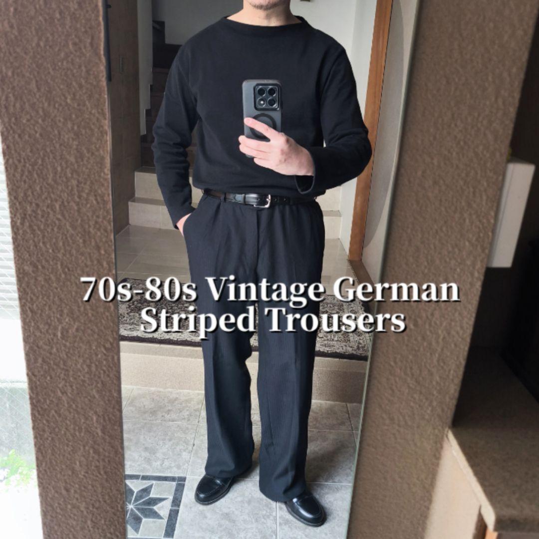 70s 80s ドイツ　ユーロヴィンテージ　ストライプ　スラックス　ブラック