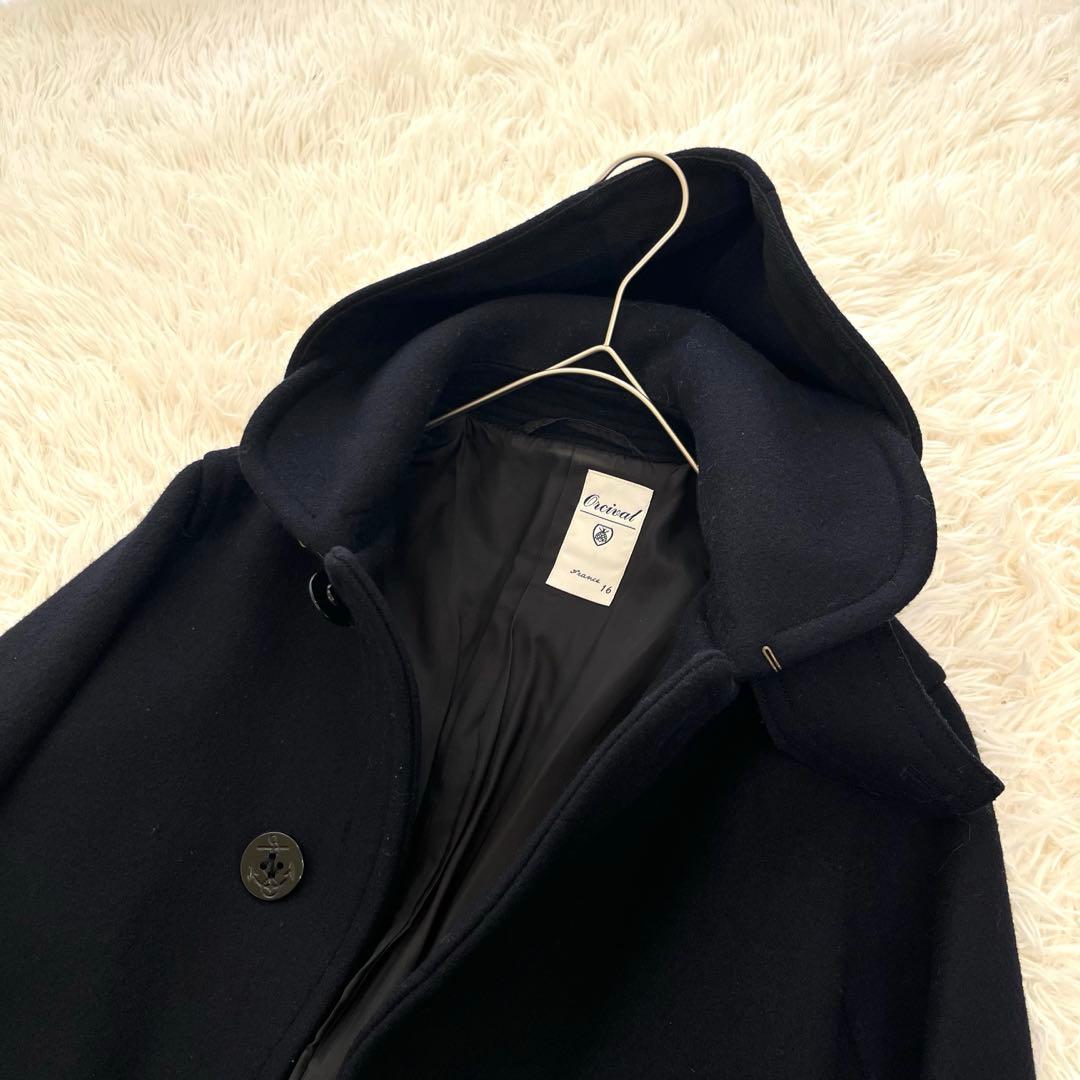 美品✨ オーシバル フード付き ウールメルトンコート ピーコート 2way 紺
