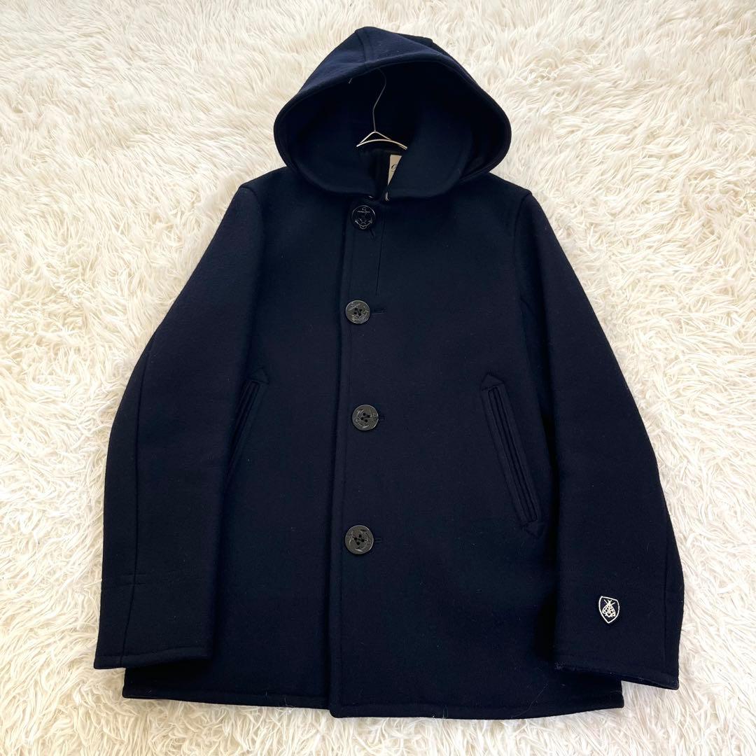 美品✨ オーシバル フード付き ウールメルトンコート ピーコート 2way 紺