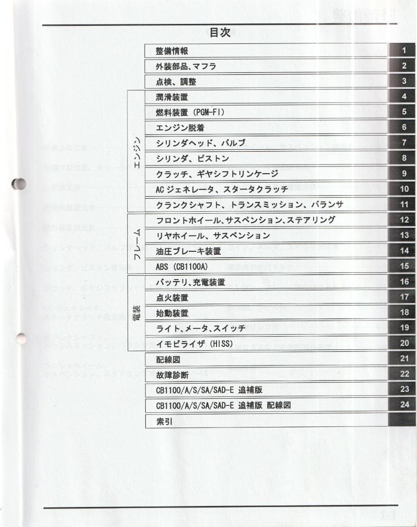 サービスマニュアル HONDA CB1100 TYPEⅠ・Ⅱ　パーツリスト他