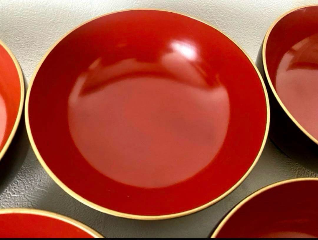 輪島塗 時代漆器 菓子椀 沈金 天然木 外黒内朱 金縁 蓋付 お椀 5客