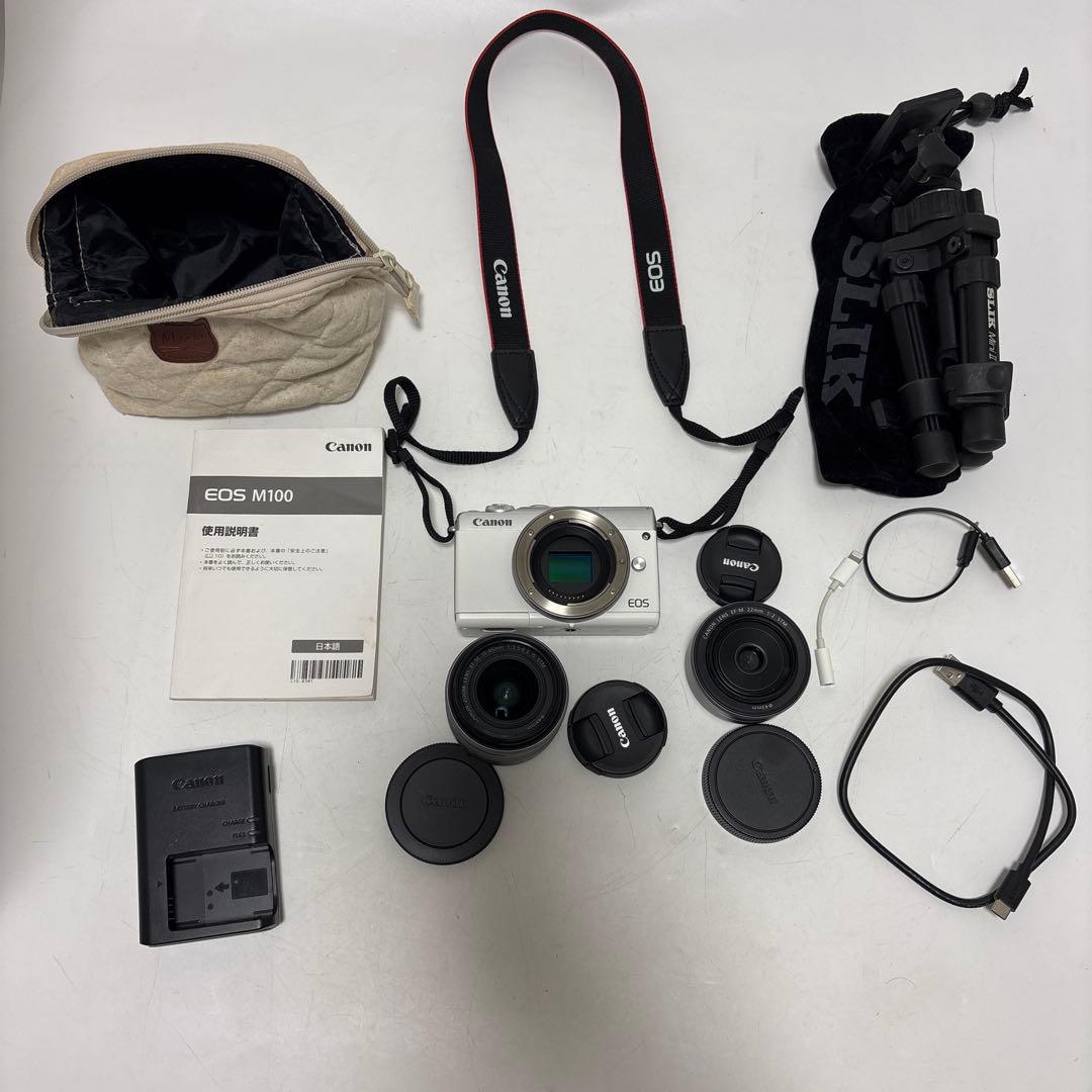 サ*ー様 Canon EOS M100 ホワイト レンズ2点 ミニ三脚 備品あり