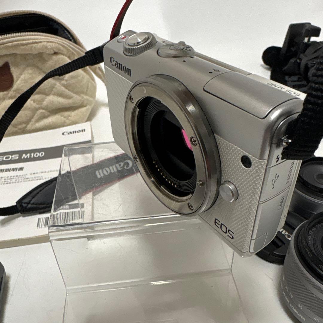 サ*ー様 Canon EOS M100 ホワイト レンズ2点 ミニ三脚 備品あり