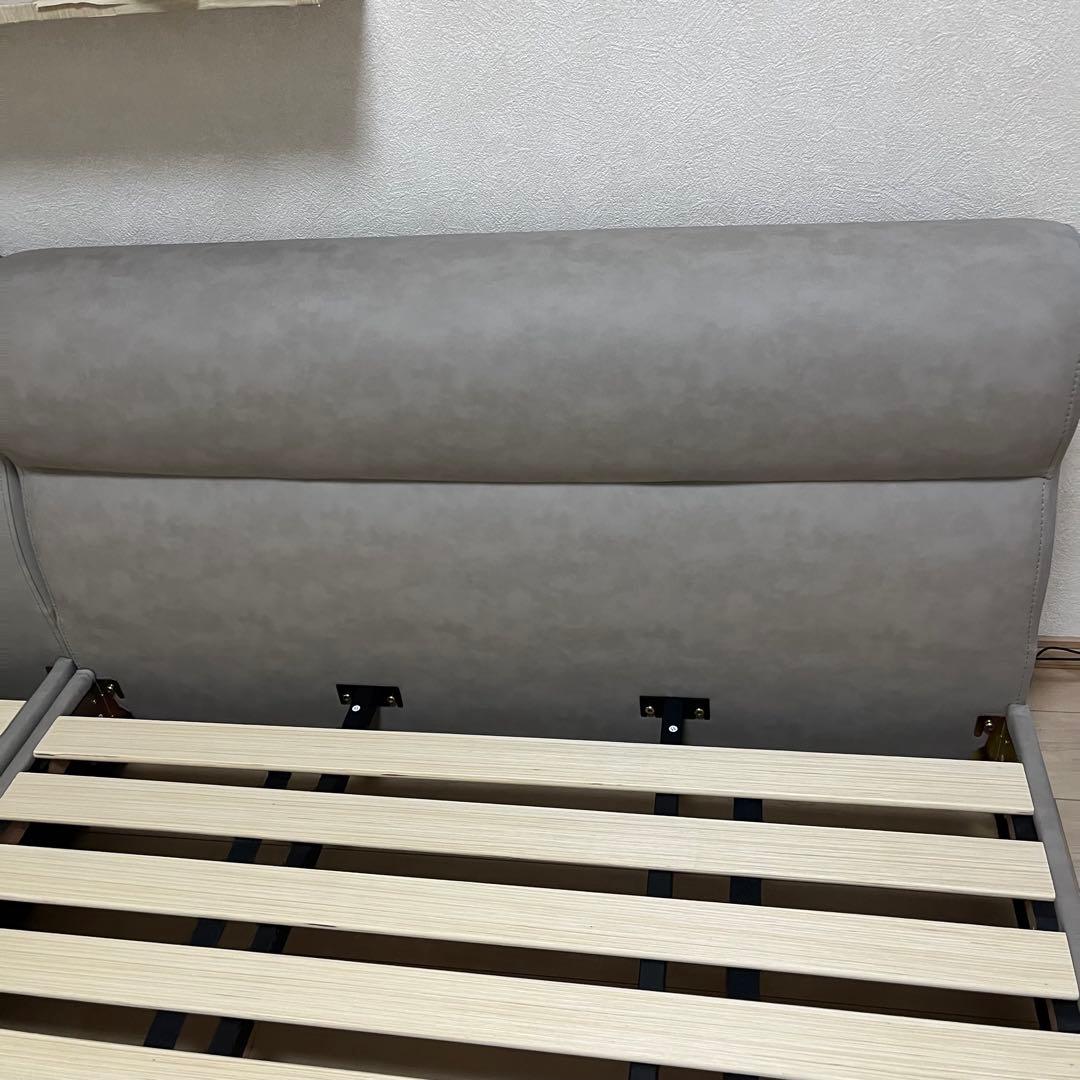 ラシク　RASIK レザー調ベッド 『ノビリス』 グレージュ　ダブル