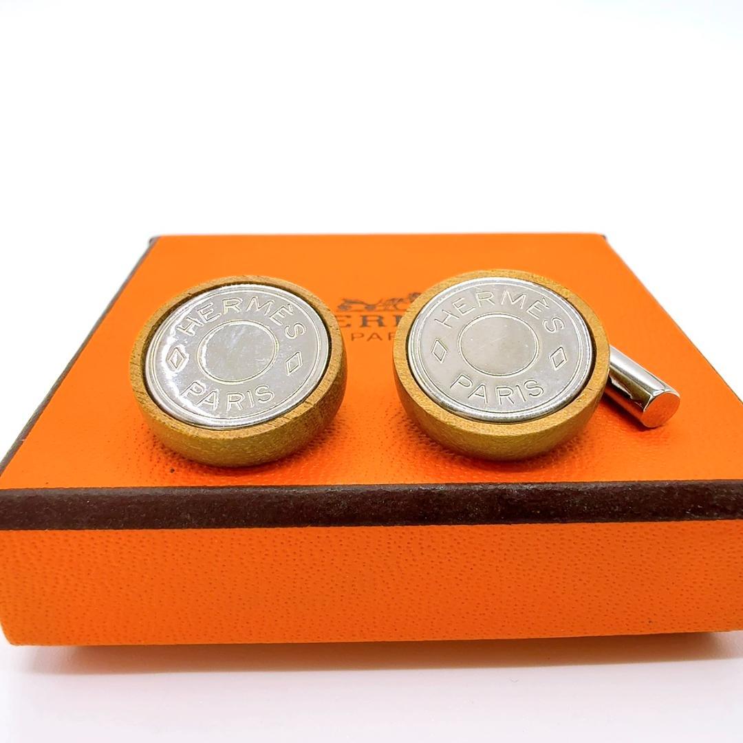 ◇エルメス◇ウッド/メッキ/セリエ/カフス/カフリンクス/シルバー/ブラウン