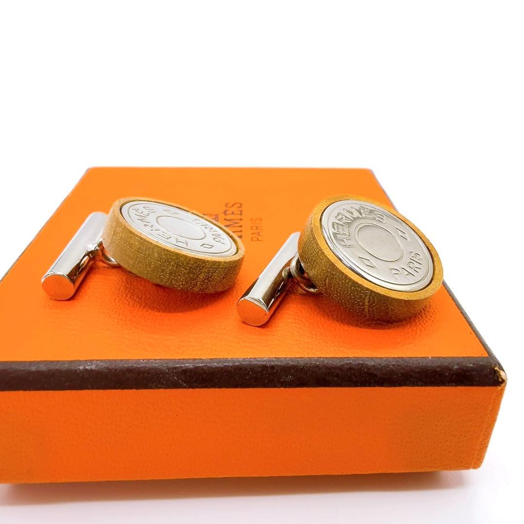 ◇エルメス◇ウッド/メッキ/セリエ/カフス/カフリンクス/シルバー/ブラウン