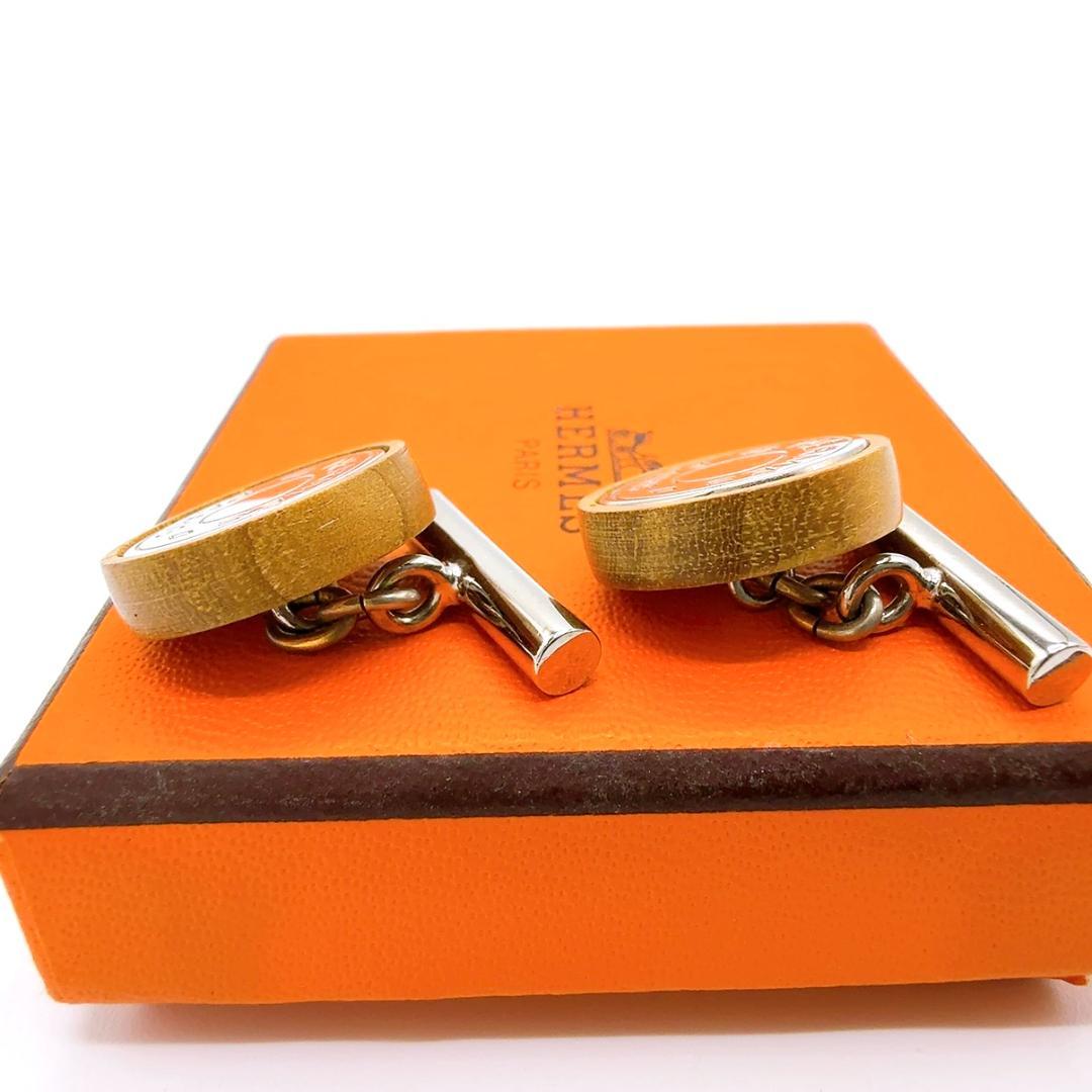 ◇エルメス◇ウッド/メッキ/セリエ/カフス/カフリンクス/シルバー/ブラウン