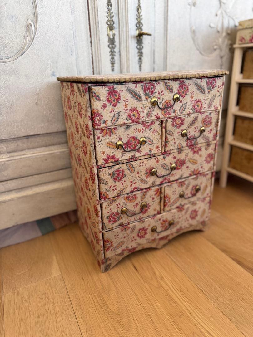 フランスアンティークカルトナージュドゥロワー花柄引き出し抽斗