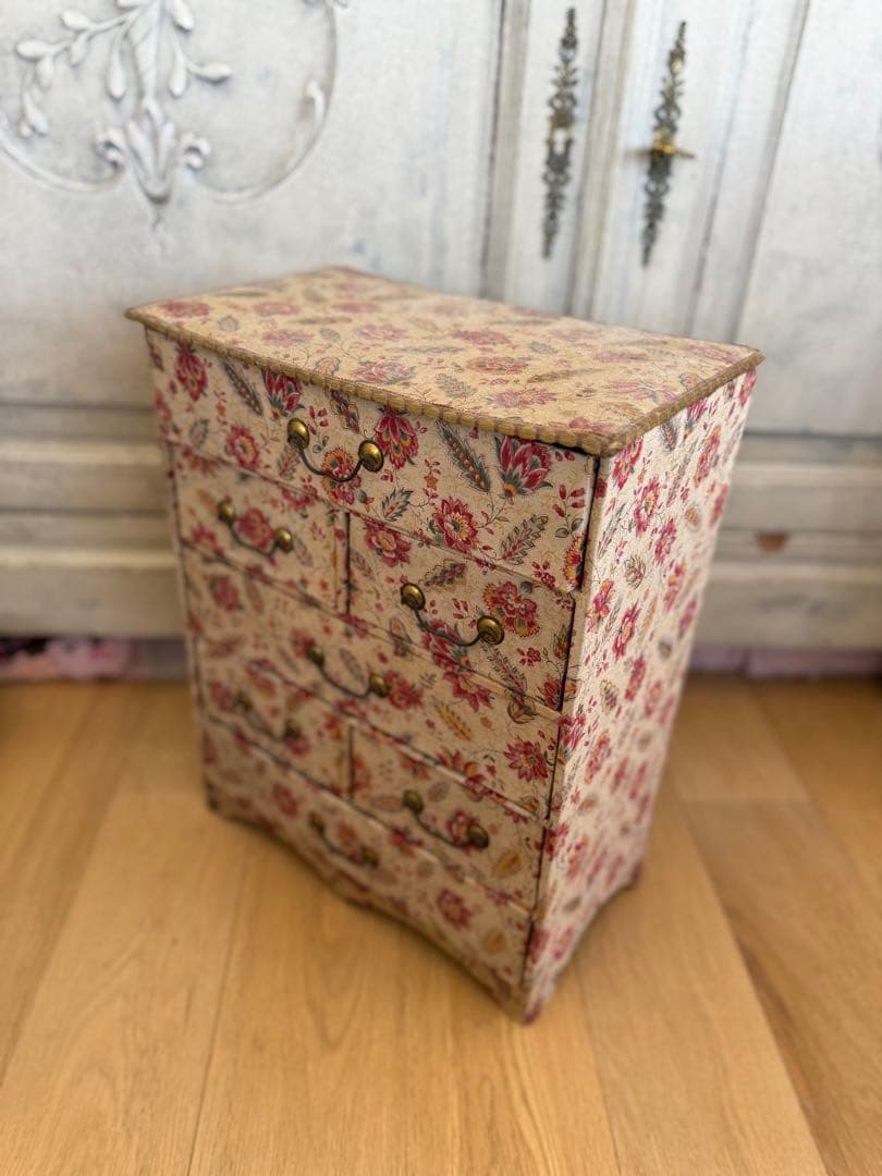 フランスアンティークカルトナージュドゥロワー花柄引き出し抽斗