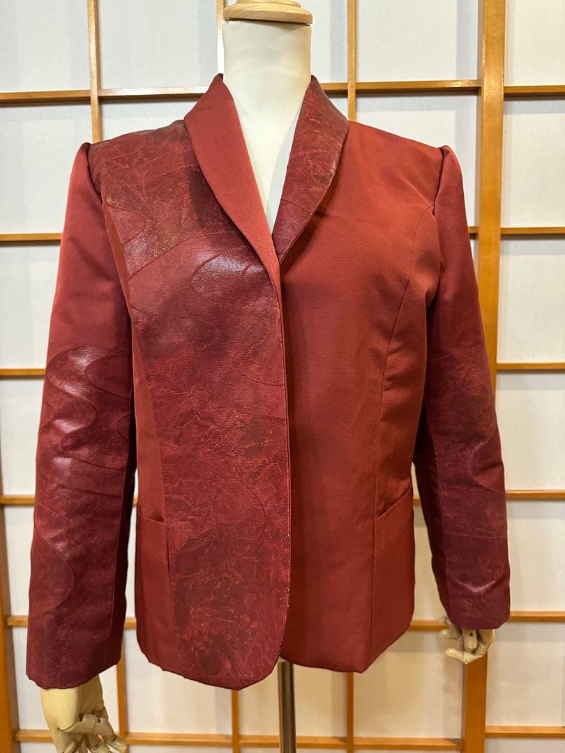 漆箔織の袋帯ジャケット　XLサイズ　ボルドー色