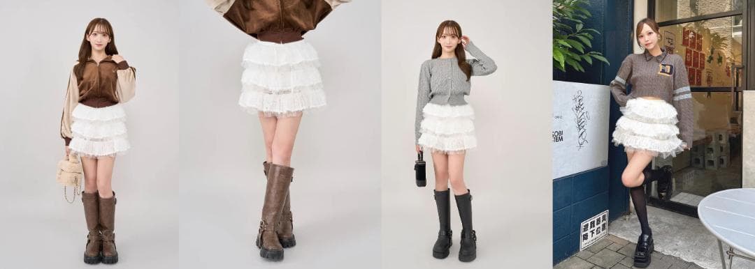 ダーリッチ darich ミックスレースフリルミニスカート ブラック FREE