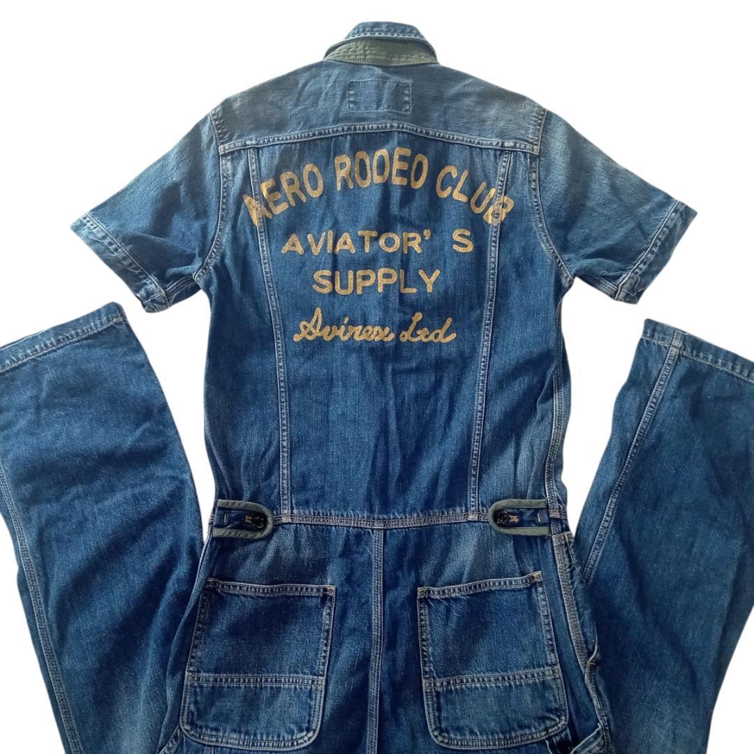 良品 AVIREX アヴィレックス 半袖 デニム オールインワン つなぎ M