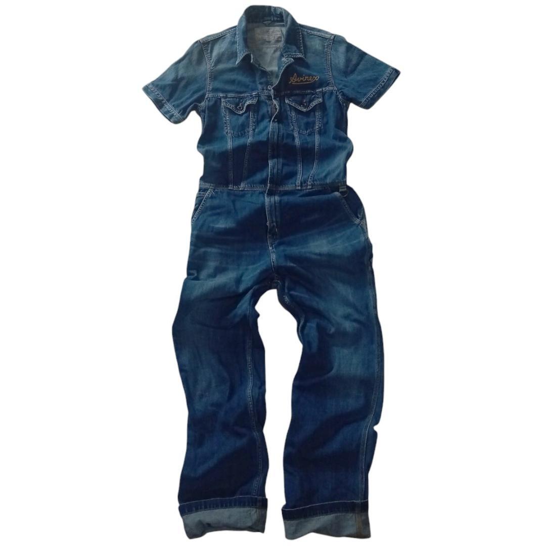良品 AVIREX アヴィレックス 半袖 デニム オールインワン つなぎ M
