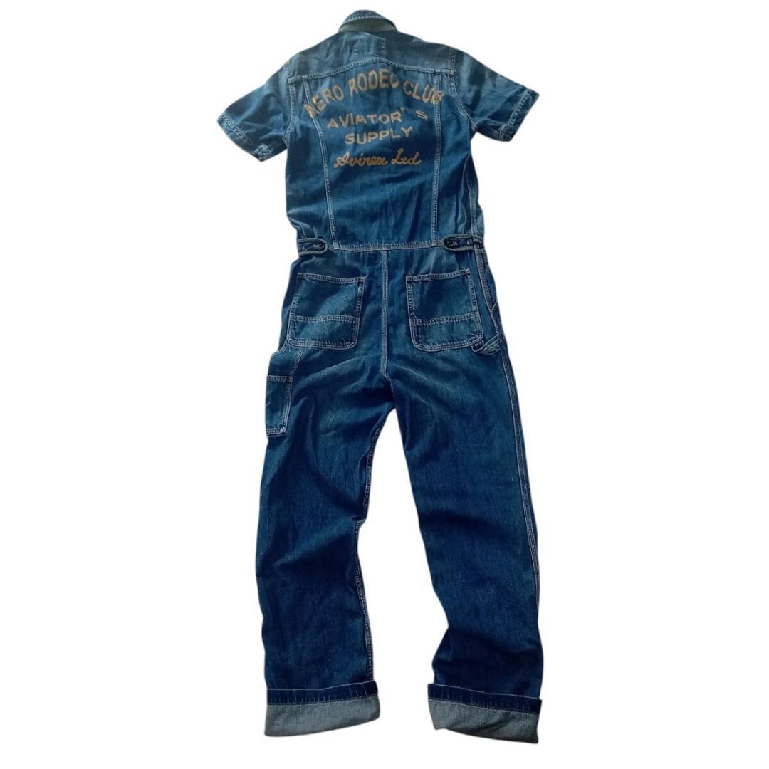 良品 AVIREX アヴィレックス 半袖 デニム オールインワン つなぎ M