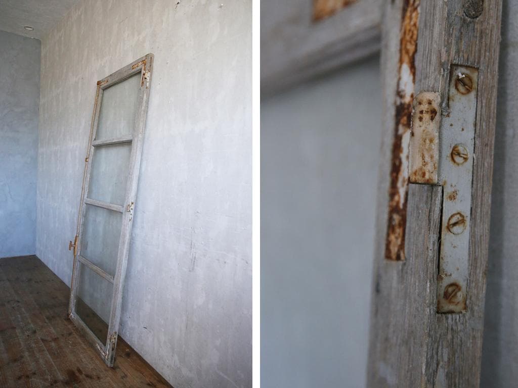 フランスアンティークモノンクル付ガラス窓/フランス落とし扉/木製枠(77-216