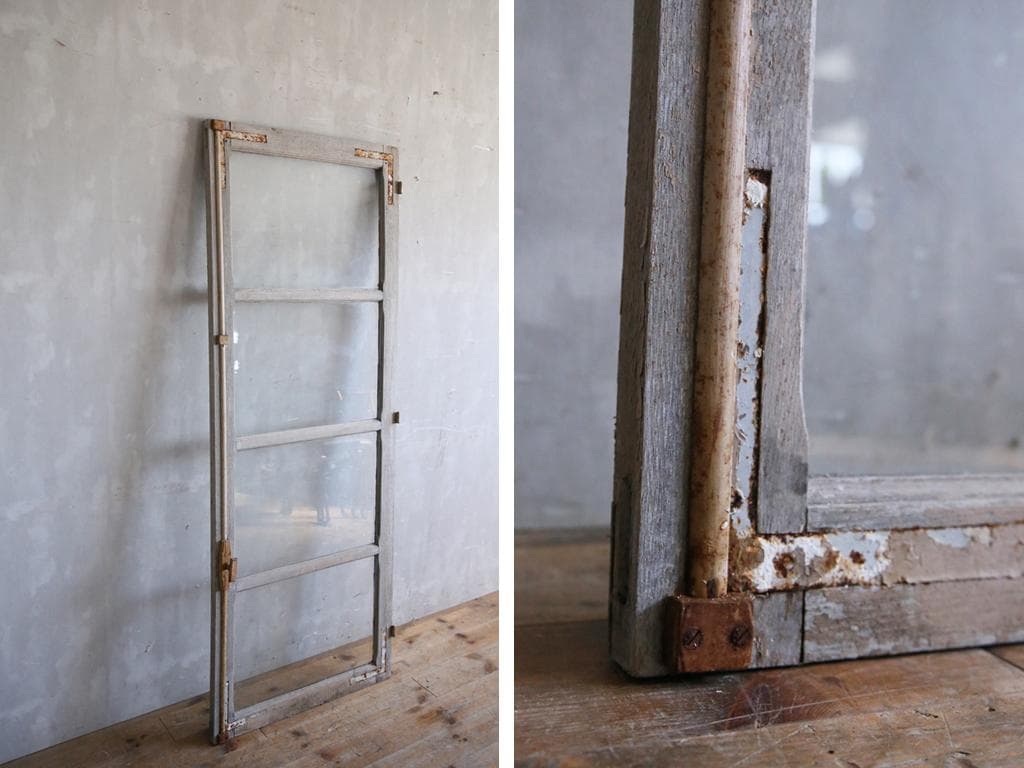 フランスアンティークモノンクル付ガラス窓/フランス落とし扉/木製枠(77-216