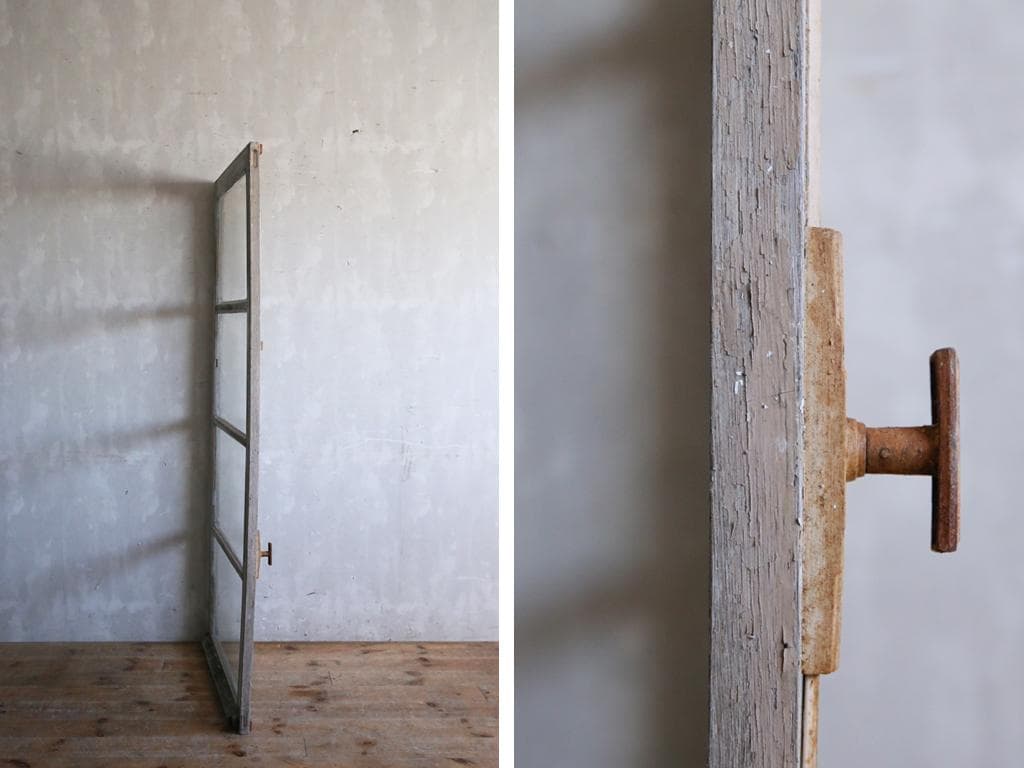 フランスアンティークモノンクル付ガラス窓/フランス落とし扉/木製枠(77-216