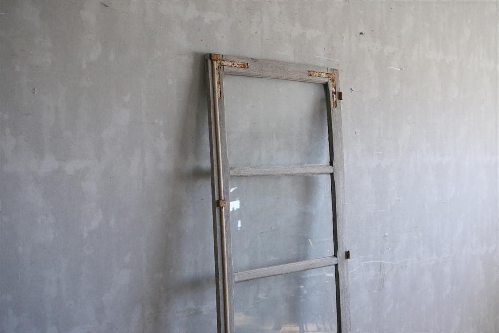 フランスアンティークモノンクル付ガラス窓/フランス落とし扉/木製枠(77-216