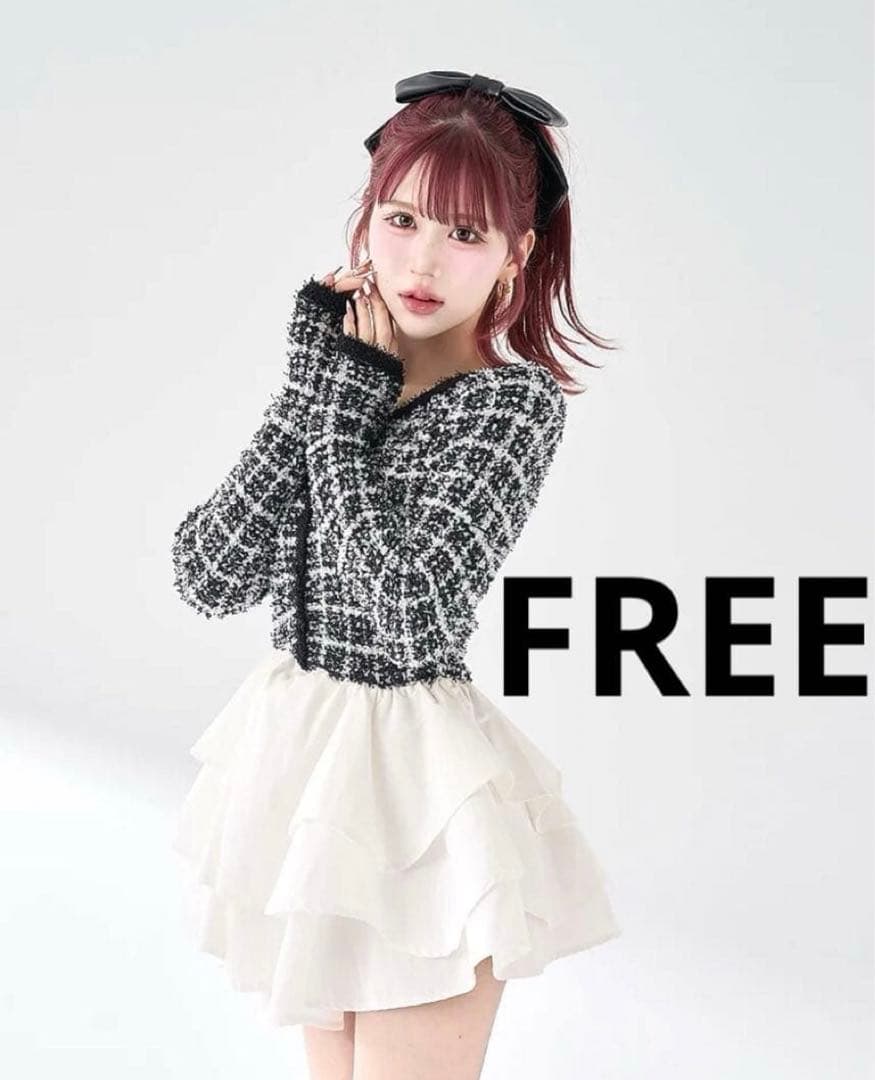 Darich ダーリッチ　ボリュームフリルツイードニットミニワンピース　ブラック