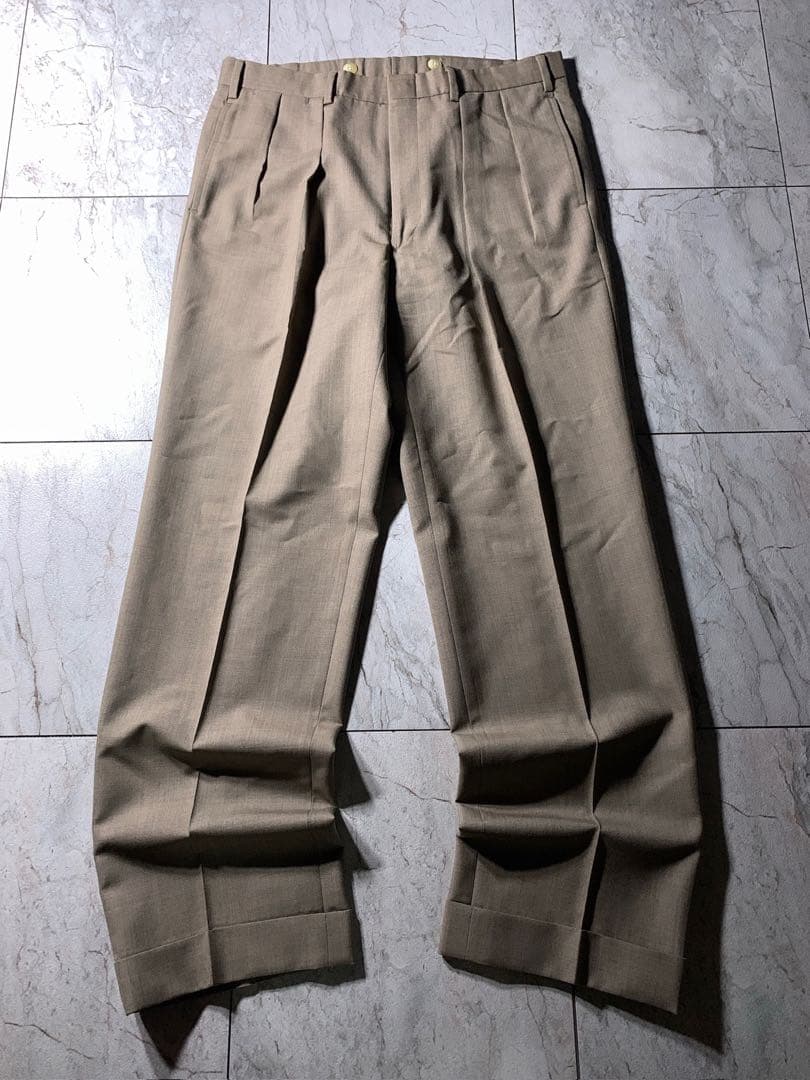 90s ラルフローレン 2タック ウール ワイド スラックス 茶色 ベージュ