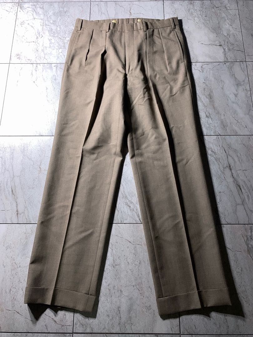 90s ラルフローレン 2タック ウール ワイド スラックス 茶色 ベージュ