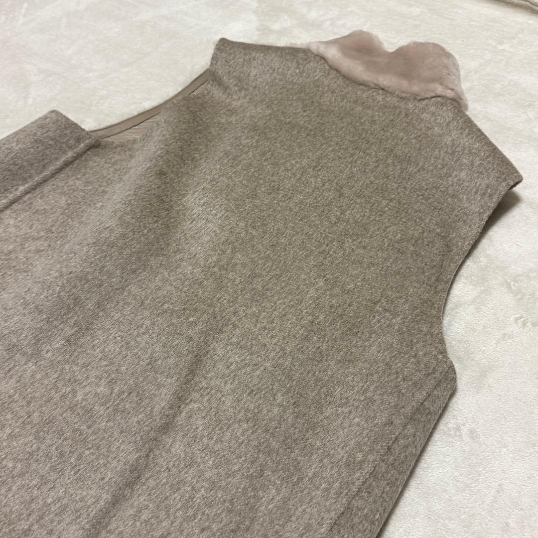 美品　ソブ　ロングベスト　ラムレザームートンレザー　ウール　ベージュ　38 M