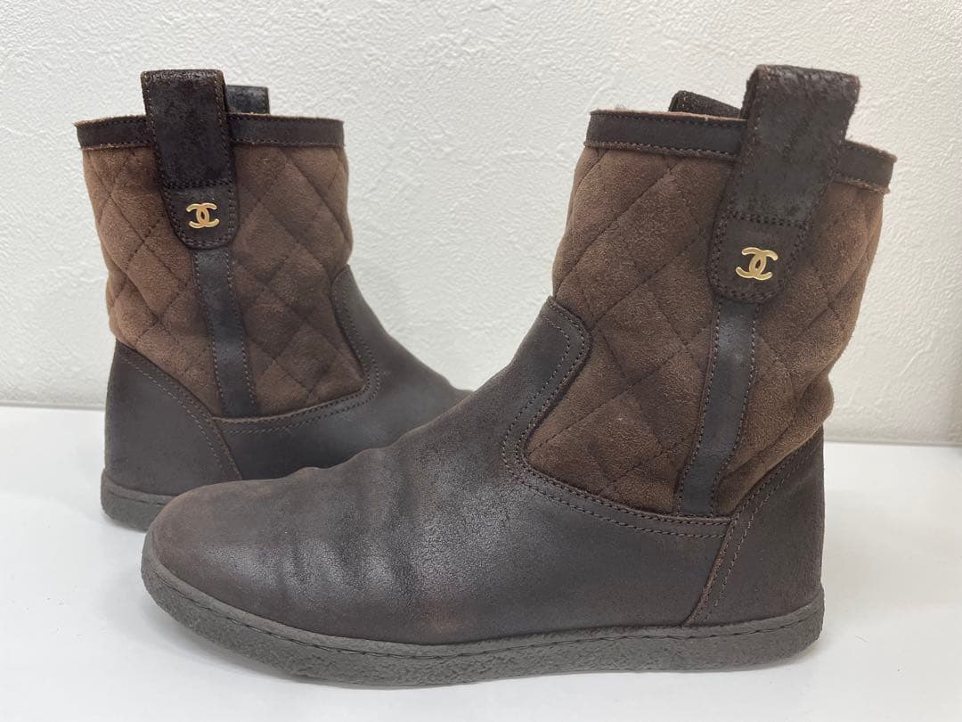 【美品】人気！CHANEL ムートン マトラッセ ココマークショートブーツ 35
