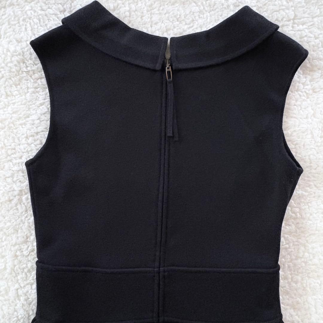 美品✨フォクシー 襟付き ニットワンピース ノースリーブ フレア 黒