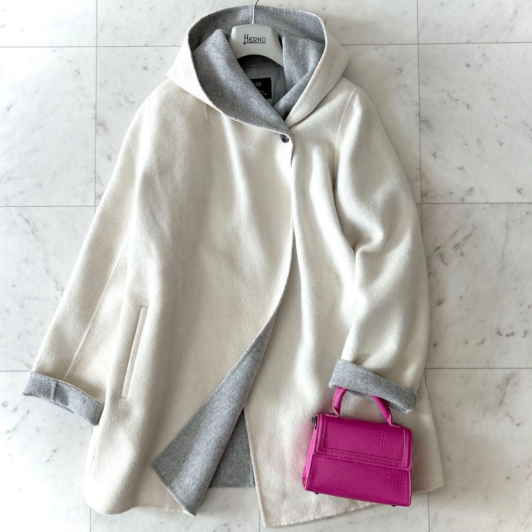 美品 23区 ウール アンゴラ カシミヤ フーテッド コート サイズ 40