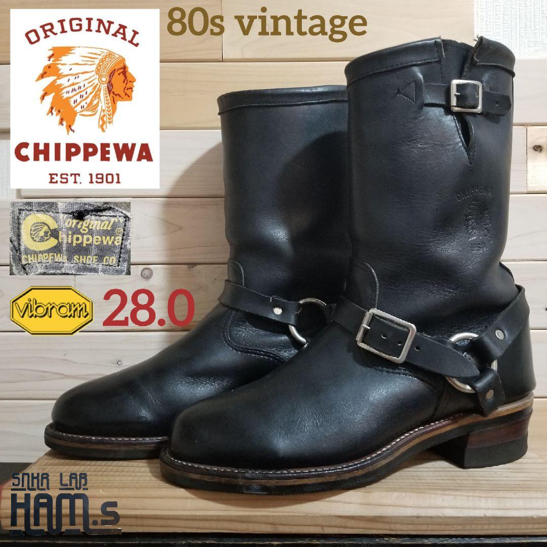 美品 80s　CHIPPEWA　エンジニア　リングブーツ　黒プリントタグ　28