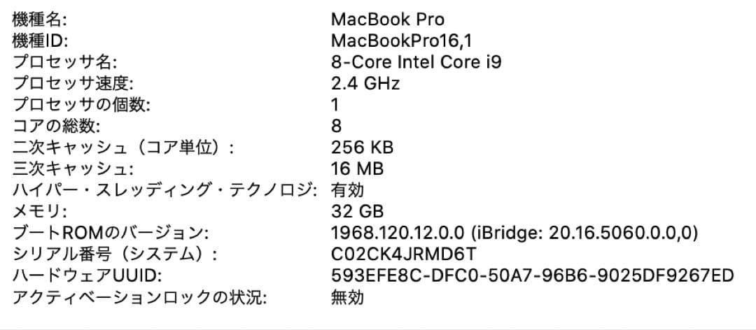極美品 MacBook Pro 16インチ 2019 i9