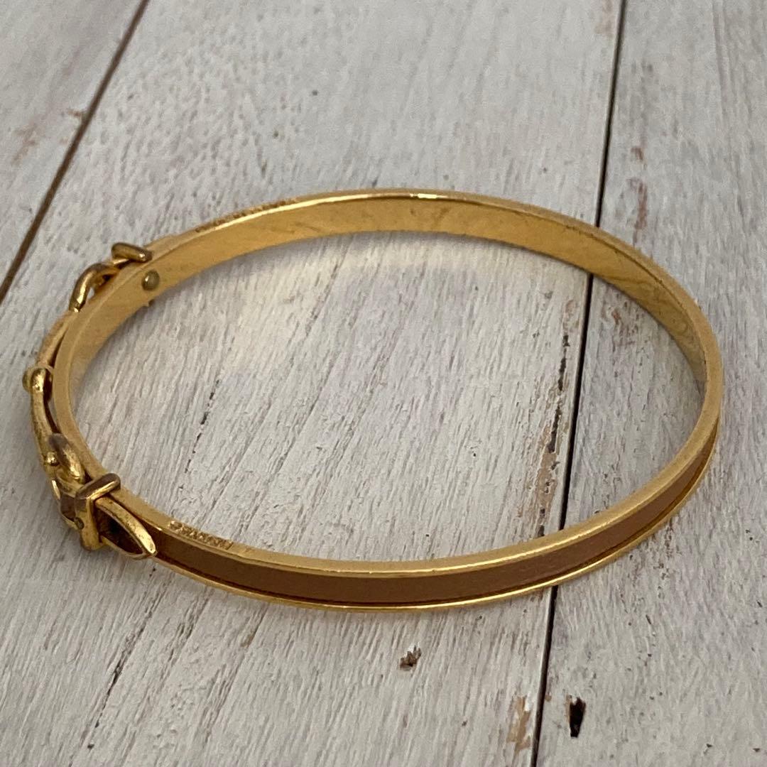 HERMES エルメス バングル レザー ブラウン × ゴールドカラー