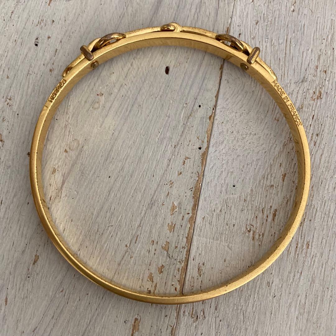 HERMES エルメス バングル レザー ブラウン × ゴールドカラー