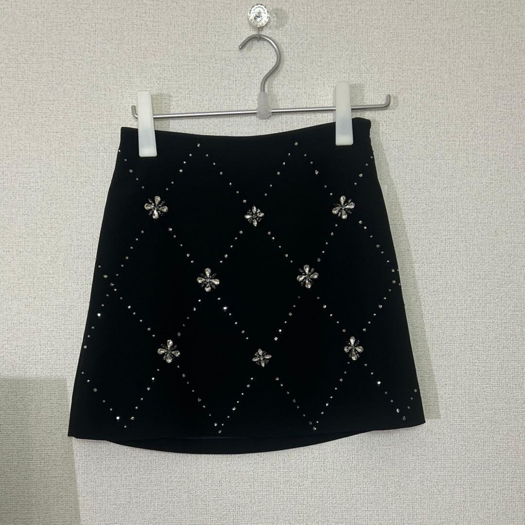 [L.B CANDY STOCK]フラワービジューミニスカート