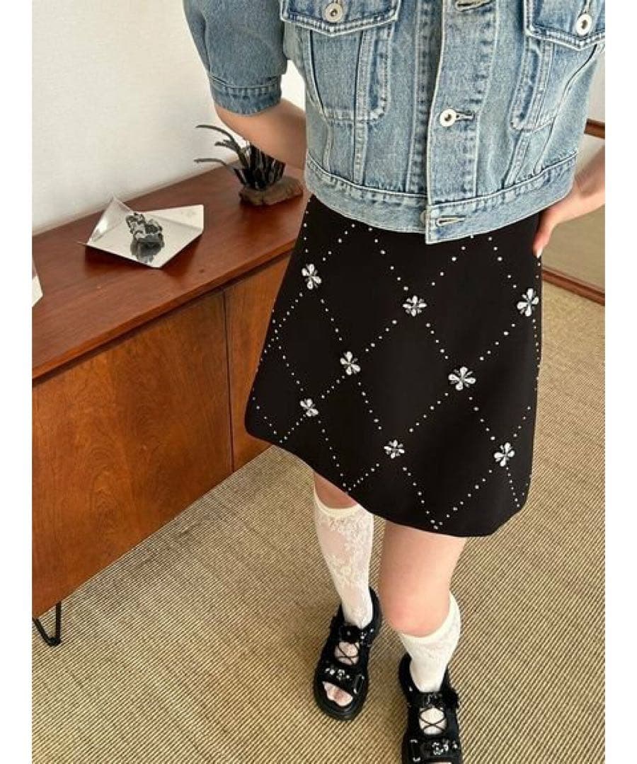 [L.B CANDY STOCK]フラワービジューミニスカート
