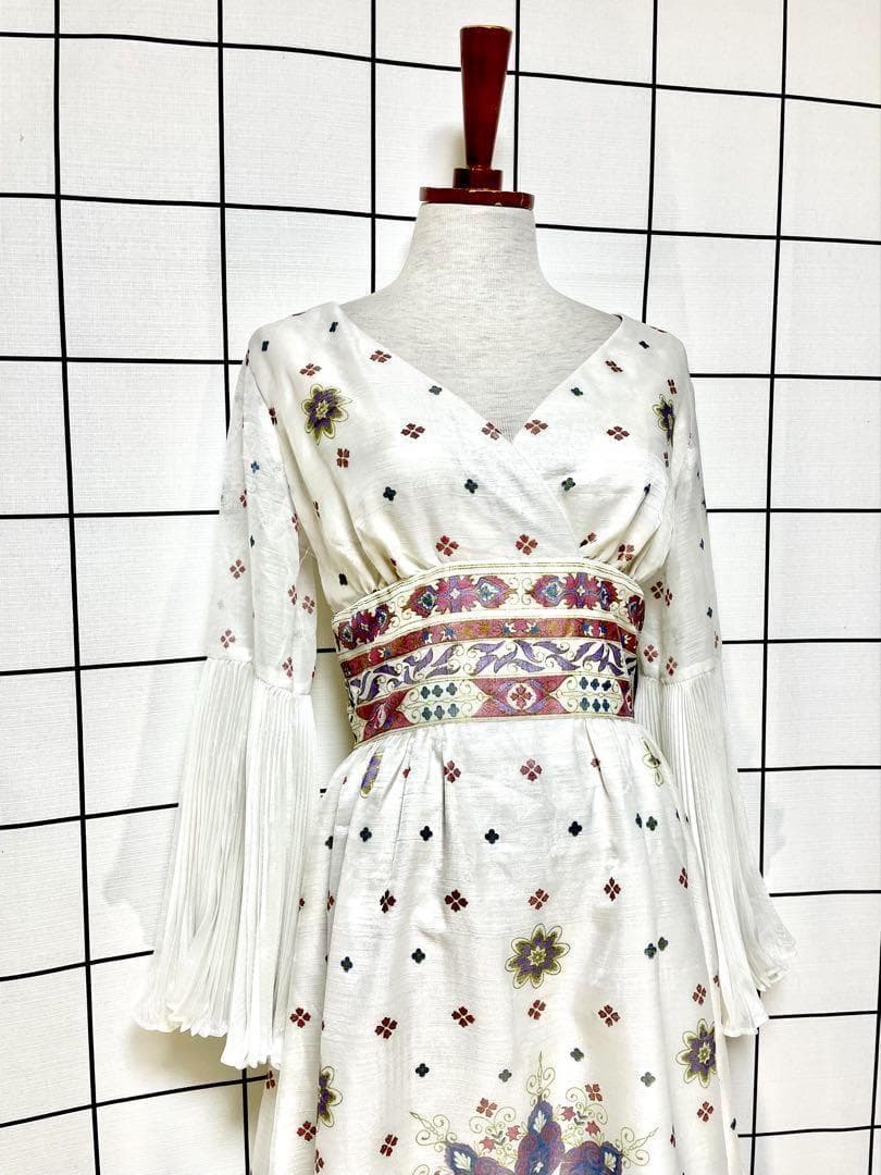 vintageヴィンテージロングドレスプリーツマキシ丈衣装レトロUSA海外古着