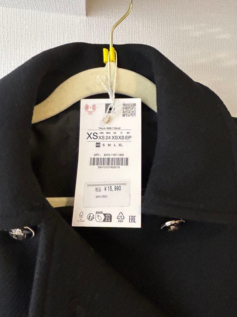 ZARA ウール混紡ショート丈ダブルブレストコート XS 新品タグつき