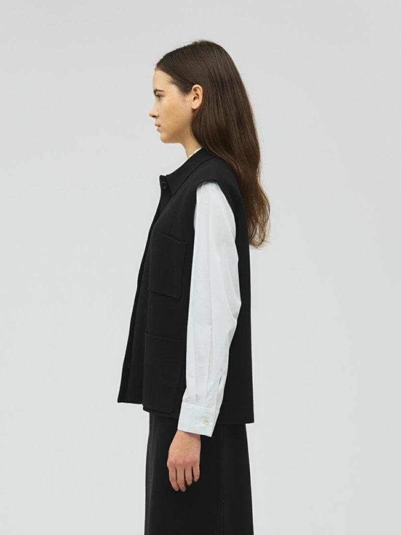 【新品タグ付】mizuiro ind ミズイロインド 襟付きワイドベスト 黒